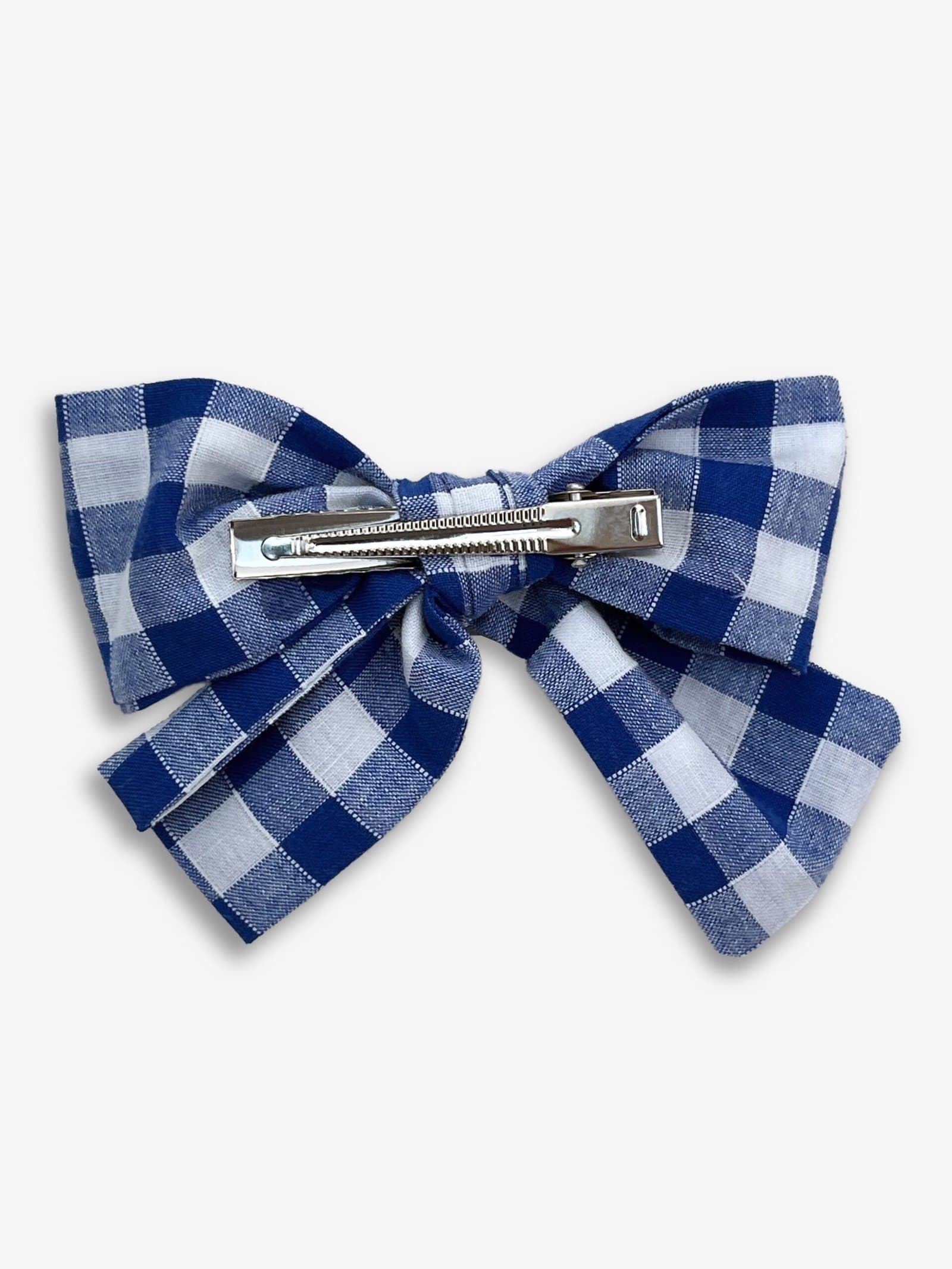 Barrette vichy bleu – barrette gros nœud vichy bleu, pince crocodile – By Mésange fait main France
