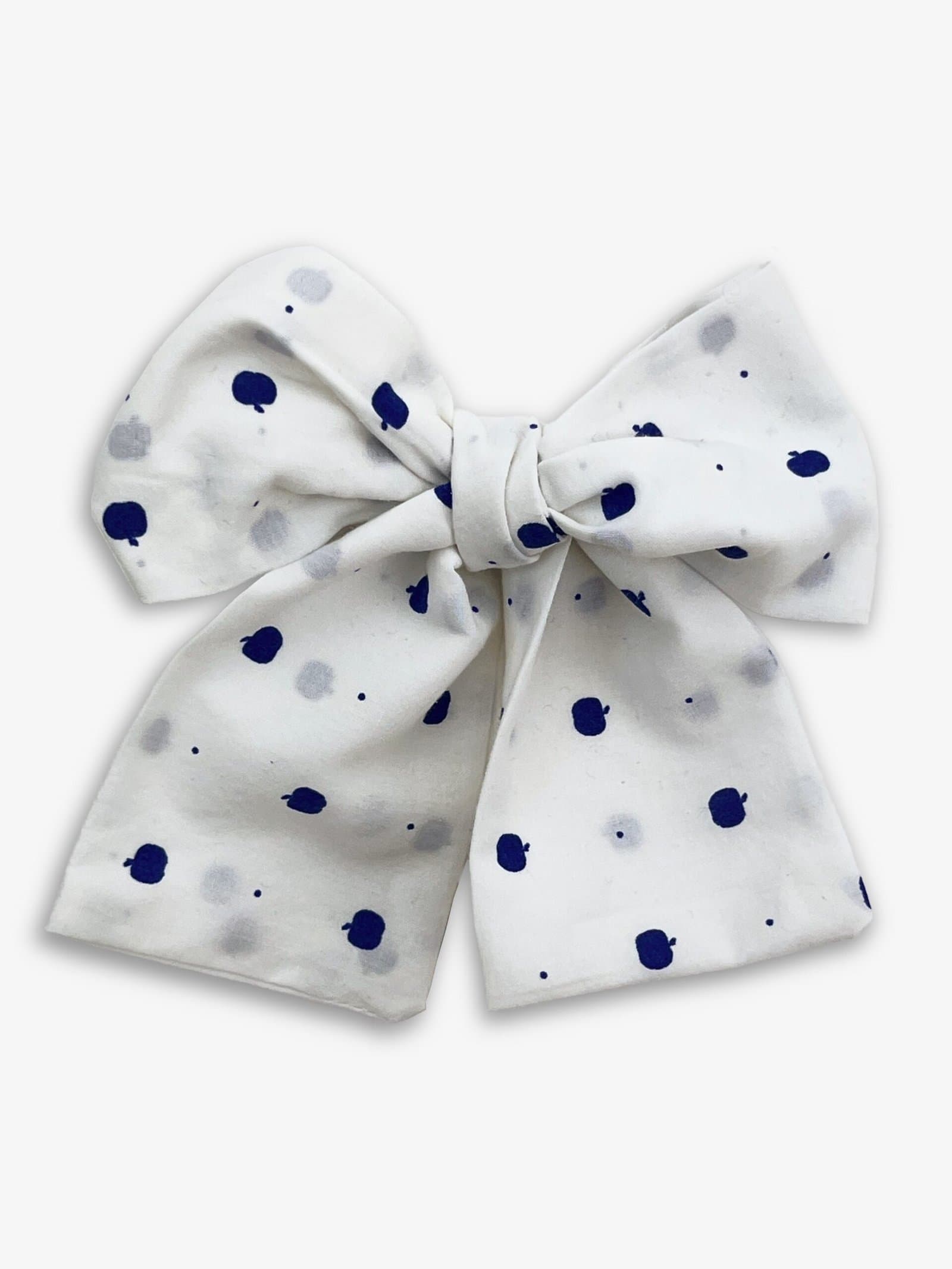 Barrette pommes bleues – barrette gros nœud tissu pommes bleues, pince crocodile – By Mésange fait main France