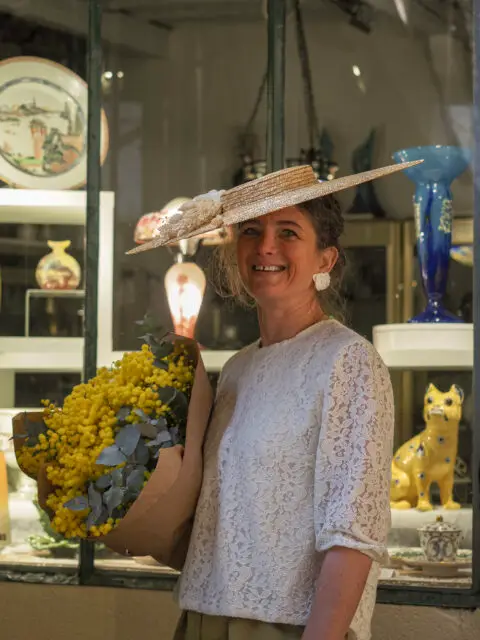 Sidonie – blouse dentelle ivoire, manches 3/4 bouffantes – By Mésange fait main France