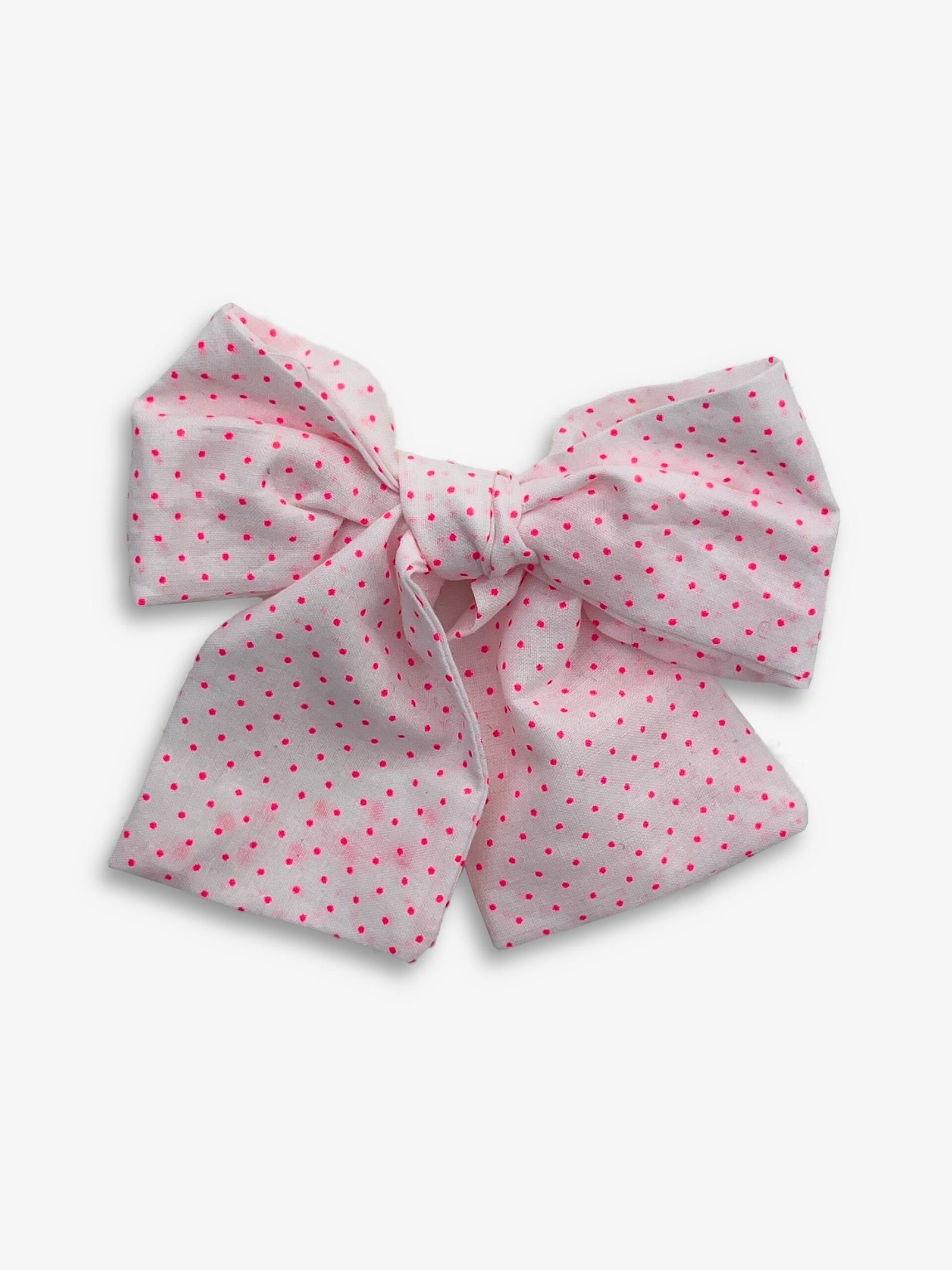 barrette gros noeud à pois rose fluo