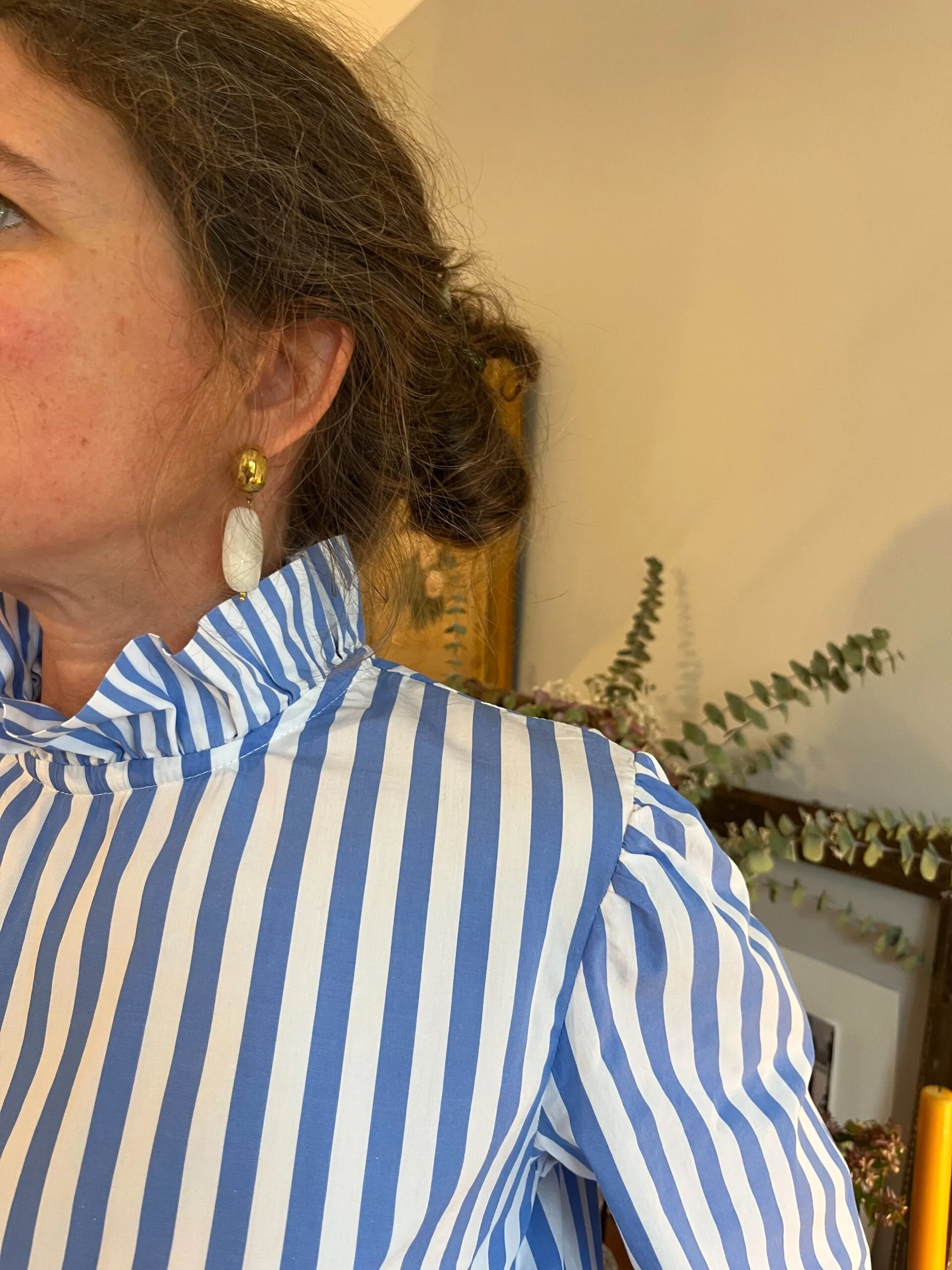 olga à lignes bleues et blanches